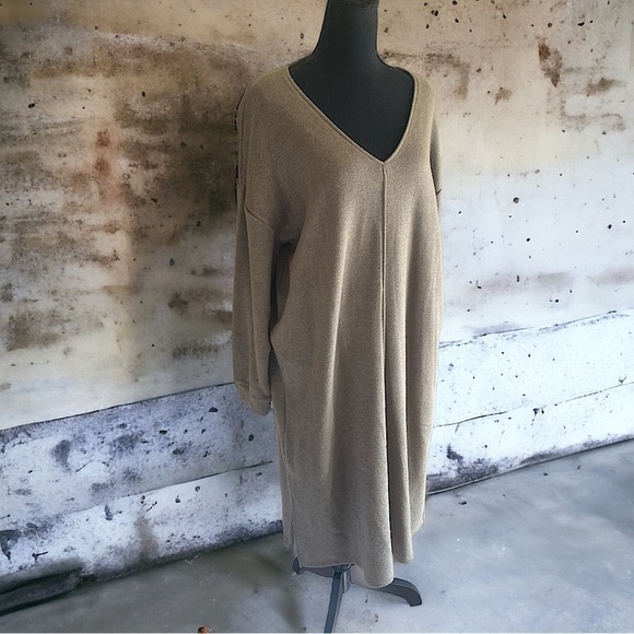 CASLON VNeck Oversized Flowy Midi Sweater Dress Long Green Chunky Goth Large - Picture 4 of 11